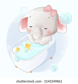 Ilustración del vivero en tiempo de baño de elefante lindo