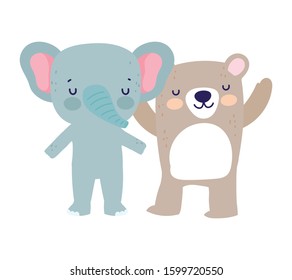 Cute elephant and bear . Cartoon vector illustration for baby shower.
