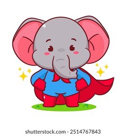 Netter Elefant, der ein Superheld-Zeichentrickvektor ist. Liebenswert und kawaii Tierkonzept Design. Maskottchen, Symbol, Logo-Illustration. Einzeln weißer Hintergrund