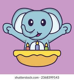 Cute elephant with birthday cake. Animal cartoon concept isolated. Can used for t-shirt_ greeting card_ invitation card or mascot.