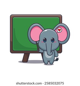 Cute elephant with blackboard cartoon vector illustration. vector cartoon illustration suitable for poster, brochure, web, mascot, sticker, logo and icon.