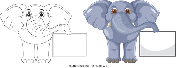 Cute elephant with a blank sign for messages