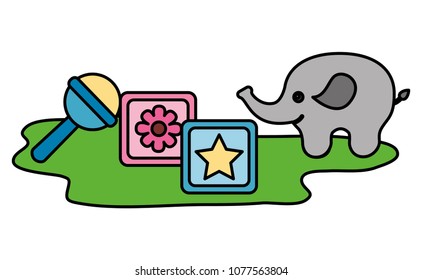 cute elephant with blocks and bell character