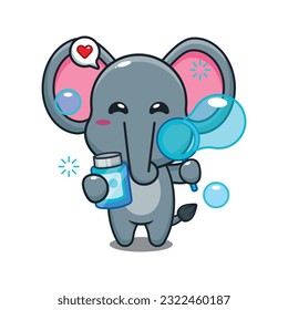 cute elephant blowing bubbles cartoon vector illustration.