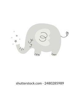 Cute elephant. Boho animal. Gender Neutral Nursery Ornament. Vector illustration in flat cartoon style.