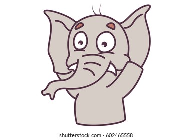 Cute Elephant with both hands up. Vector illustration. Isolated on white background.