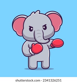 Cute Elephant Boxing Cartoon Vector Icon Illustration. Animal Sport Icon Concept Isolated Premium Vector. Flat Cartoon Style