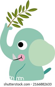 Cute elephant with branch of leaves