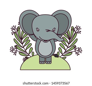 cute elephant with branch and leaves of background