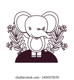 cute elephant with branch and leaves of background