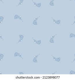 Cute elephant with butterfly seamless pattern. Funny childish tracery in doodle style. Hand drawn texture for fabric, wallpaper, textile, print, title, wrapping paper. Vector illustration.