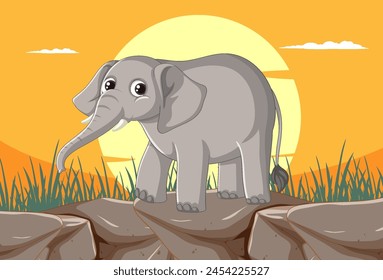 Cute elephant calf standing in a grassy field