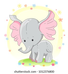 Cute  elephant. Can be used for children's posters, cards,  baby t-shirt and bags  print. Animal illustration
