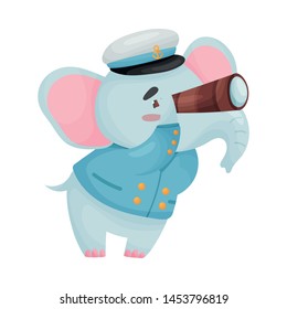 Cute elephant captain. Vector illustration on white background.