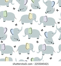 Cute elephant card and seamless pattern for baby shower decor, nursery print, kids apparel, wrapping paper, fabric, and textile. 