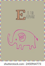 Cute elephant card and seamless pattern for baby shower decor, nursery print, kids apparel, wrapping paper, fabric, and textile. Vector illustration.