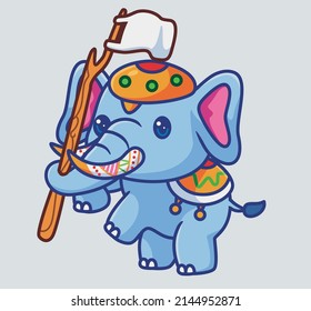 cute elephant carnival bring a flag. isolated cartoon animal illustration. Flat Style Sticker Icon Design Premium Logo vector. Mascot Character