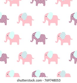 Cute elephant cartoon baby seamless vector pattern. Funny kid animal repeat background for textile and wallpaper design.