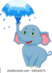 Cute elephant cartoon blowing water out of his trunk