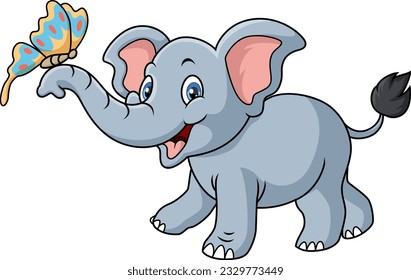 Cute elephant cartoon with butterfly