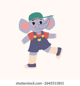 Cute Elephant Cartoon Character. Animal Mascot on isolated white background. Elephant dancing and jumping. Vector illustration 