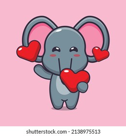cute elephant cartoon character holding love heart in valentines day