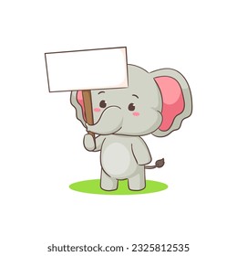 Cute elephant cartoon character holding empty board. Adorable animal concept flat design. Isolated white background. Vector art illustration.