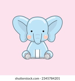 Cute elephant cartoon character icon. African animals.  Vector illustration in kawaii cartoon style.