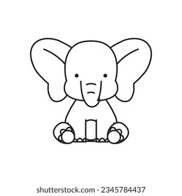Cute elephant cartoon character isolated on white background. African animal. Coloring book for children. Vector illustration in outline style.