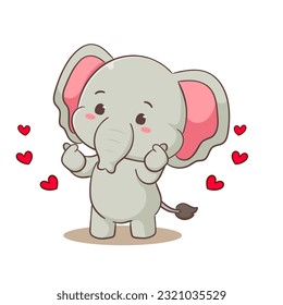 Cute elephant cartoon character with love finger hand sign. Adorable animal concept flat design. Isolated white background. Vector art illustration.