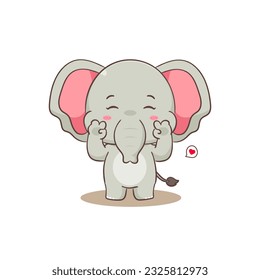 Cute elephant cartoon character with peace hand sign. Adorable animal concept flat design. Isolated white background. Vector art illustration.