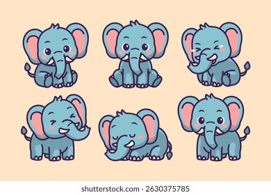 Cute elephant cartoon character set