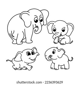 Dibujo vectorial de personajes de dibujos animados de elefantes. Para los niños coloreando el libro.