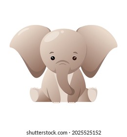Un elefante lindo en el diseño de dibujos animados sobre un fondo blanco. Ilustración infantil de un animal.