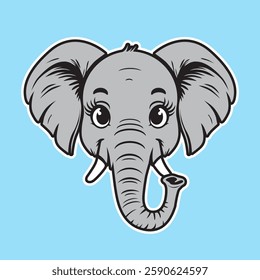 cute elephant cartoon, flat cartoon, elephant logo, cute elephant head sticker