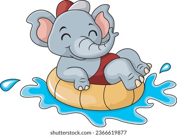 Cute elephant cartoon floating on inflatable ring