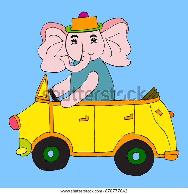 cute elephant cartoon hand draw  vector on\
blue background