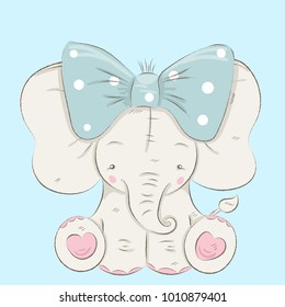 Cute elephant cartoon hand drawn vector illustration. Can be used for print t shirts baby, design print fashion socks kids, congratulations celebrations baby shower cards and invitations.