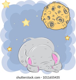 Cute elephant cartoon hand drawn vector illustration. Can be used for print t shirts baby, design print fashion socks kids, congratulations celebrations baby shower cards and invitations.