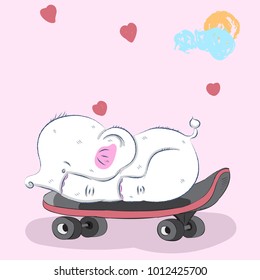 Cute elephant cartoon hand drawn vector illustration. Can be used for print t shirts baby, design print fashion socks kids, congratulations celebrations baby shower cards and invitations.