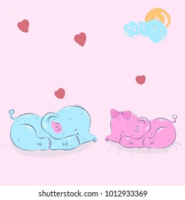 Cute elephant cartoon hand drawn vector illustration. Can be used for print t shirts baby, design print fashion socks kids, congratulations celebrations baby shower cards and invitations.
