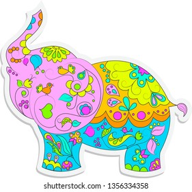 Cute elephant cartoon hand drawn vector illustration. Cute white baby elephant sticker. Animal illustration for children's posters, cards, baby t-shirt and bags print