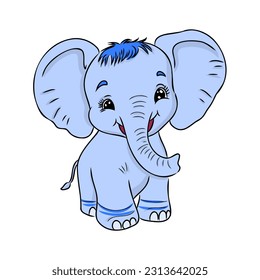 Cute elephant cartoon hand drawn vector illustration. Can be used for t-shirt print, kids wear fashion design, baby shower invitation card.