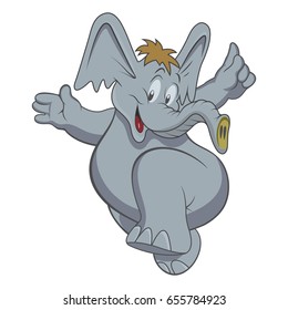 Cute elephant cartoon hand drawn vector illustration. Can be used for baby t-shirt print, fashion print design, kids wear, baby shower celebration greeting and invitation card..