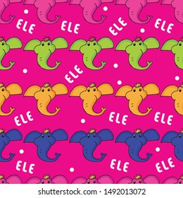 Cute elephant cartoon head on pink background animal seamless pattern