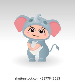 Cute elephant With Cartoon Icon Vector Illustration. Cute bear mascot costume concept Isolated Premium Vector. Flat Cartoon Style