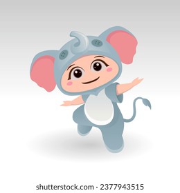 Cute elephant With Cartoon Icon Vector Illustration. Cute bear mascot costume concept Isolated Premium Vector. Flat Cartoon Style