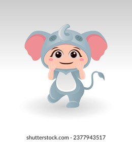 Cute elephant With Cartoon Icon Vector Illustration. Cute bear mascot costume concept Isolated Premium Vector. Flat Cartoon Style