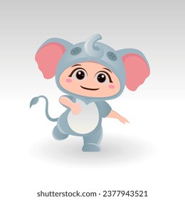 Cute elephant With Cartoon Icon Vector Illustration. Cute bear mascot costume concept Isolated Premium Vector. Flat Cartoon Style