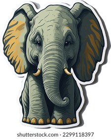 Cute elephant cartoon illustration in sticker design